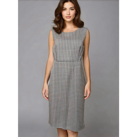 Lands' End Dresses & Skirts - Lands' End Midi Dress 14P Black White Houndstooth Pattern Round Neck Minimalist